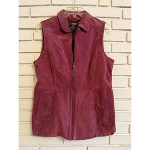Dennis Basso Washable Leather Vest Womens Sz Med.Full Zip Suede Vest Red